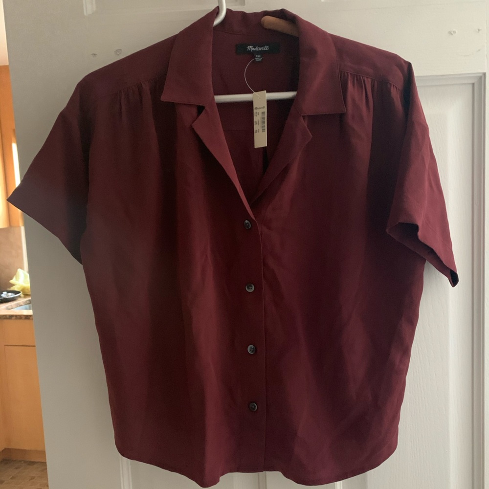 Madewell Silk Camp Shirt Sz XXS, NWT. Maroon!